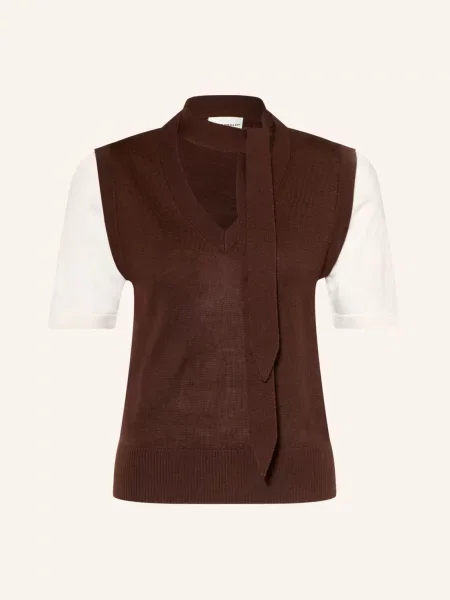Claudie Pierlot Dzianinowa Koszulka beige biała