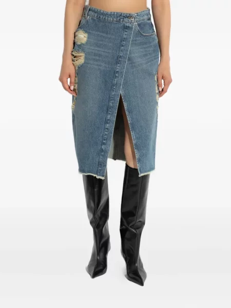Fustă din denim Blumarine zdrențuiți cu crăpătură albastru
