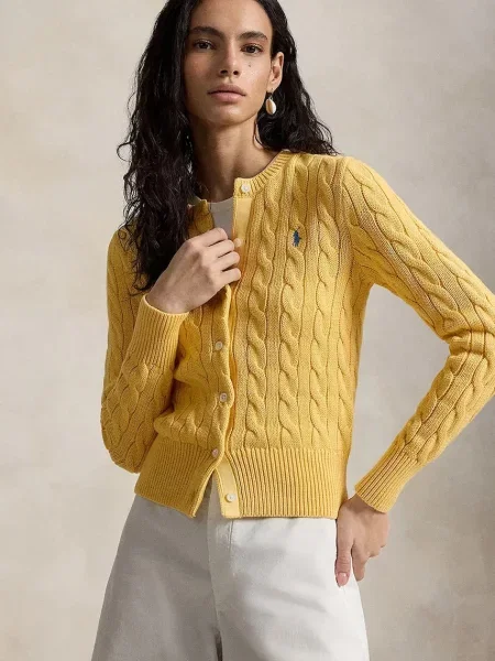 Polo Ralph Lauren COTTON-LSL-CRD cardigan din pentru femei galben