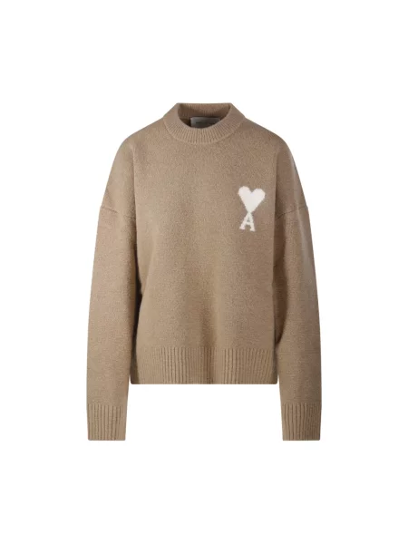 Sweter Ami Paris wełniany beżowy