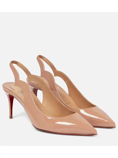 Pantofi cu toc Christian Louboutin din piele de lac slingback bej