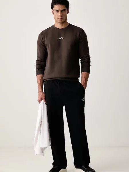 Emporio Armani pulover z bombažem rjava