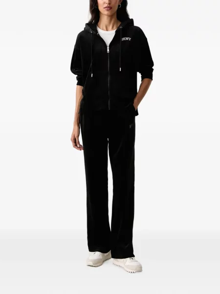 Pantaloni Dkny de catifea alergare cu autograf negru