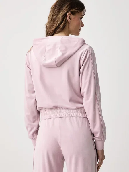 Кадифен суичър с качулка Guess с качулка розово