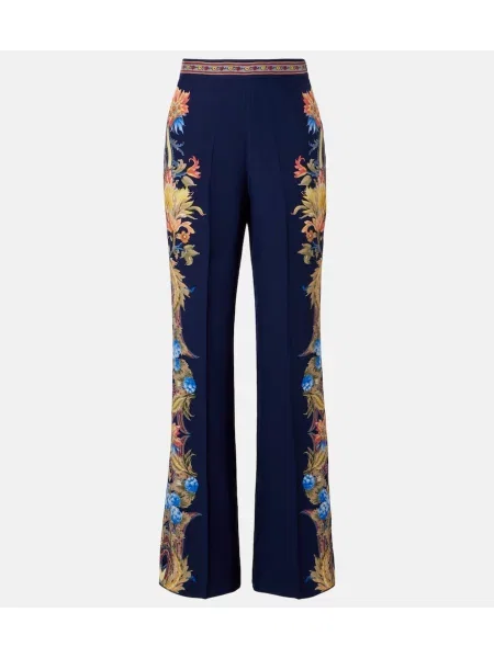 Pantaloni Etro de mătase cu model floral albastru