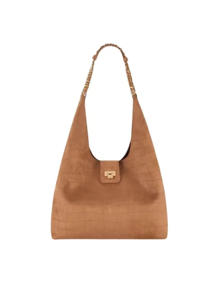 Torebka hobo Elisabetta Franchi zamszowa brązowa