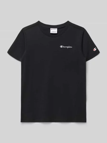 T-shirt z Wyhaftowane logo i Okrągły dekolt Champion czarna
