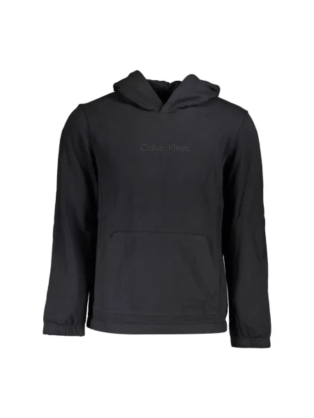 Lniana bluza z kapturem Calvin Klein z kapturem z długim rękawem czarna