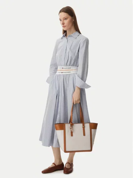 Tommy Hilfiger Дамска чанта Th Script Tote Canvas Кремав
