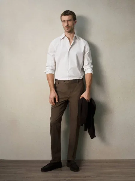 Spodnie slim fit z regulowanym pasem norkowy Mężczyzna 40 MANGO MAN szary