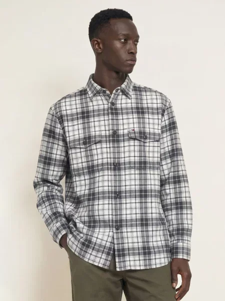 Tommy Hilfiger Flanelová Košile Classic Fit / tmavě šedá / šedá bílá