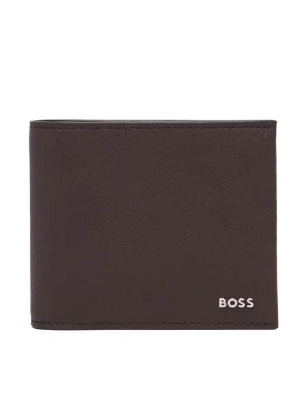 BOSS portfel skórzany Coin brązowy