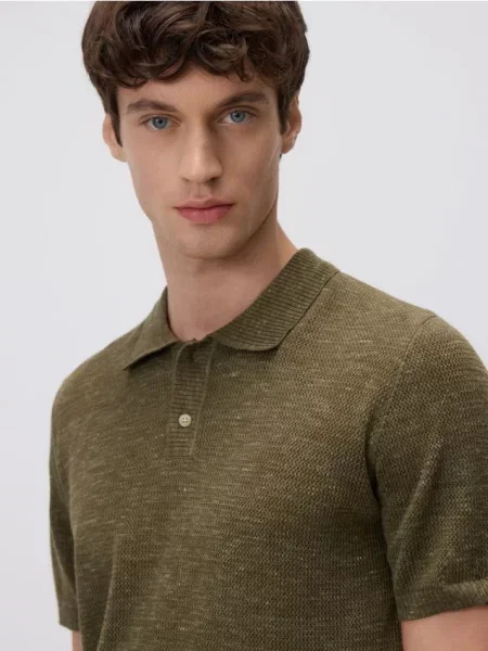 Reserved Strukturalny sweter polo zielony