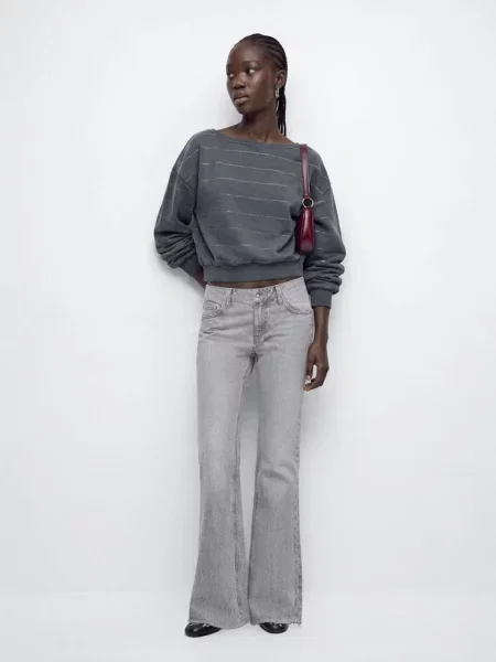 Bluza z dekoltem łódką i lureksem antracytowy Teen XS-S MANGO TEEN