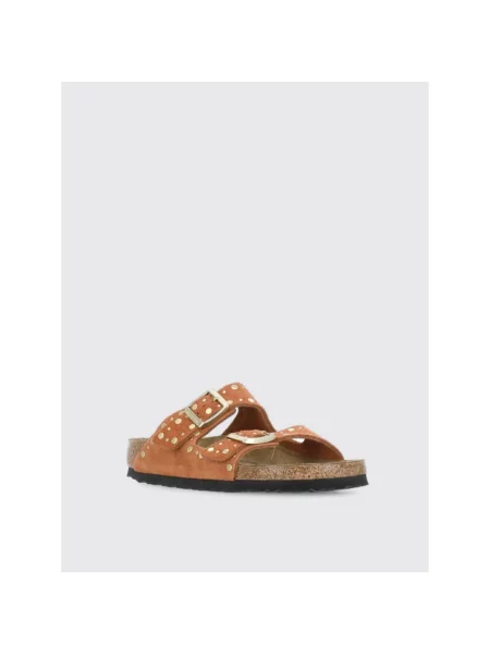 Klapki Birkenstock zamszowe z ćwiekami czerwone