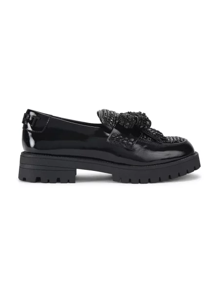 Kurt Geiger London mocasini de piele Bow Crystal Loafer cu plat negru