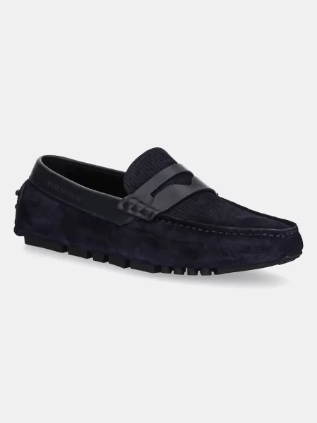 Мокасини от набук Emporio Armani мъжки тъмносиньо