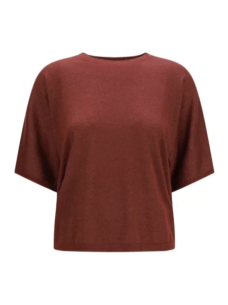 Sweter Brunello Cucinelli z krótkim rękawem brązowy