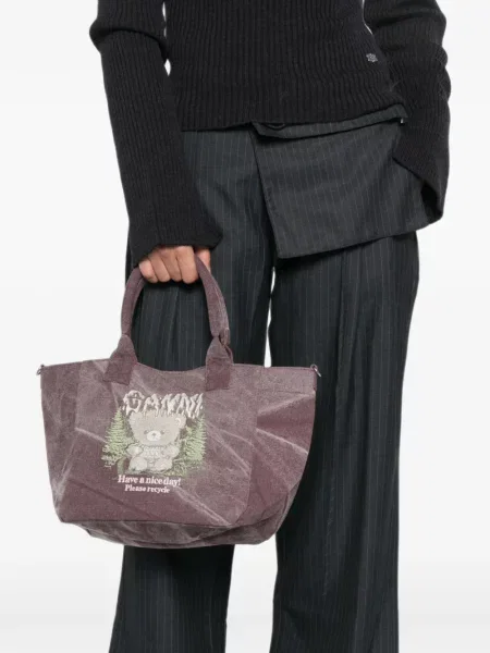 Geantă shopper Ganni cu imagine violet