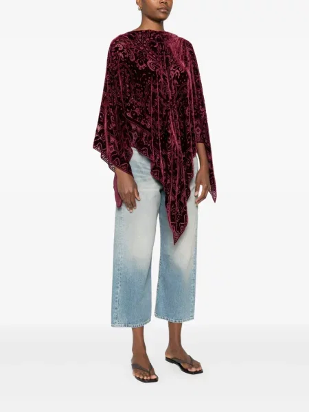 Aksamitne ponczo Etro z wzorem paisley czerwone