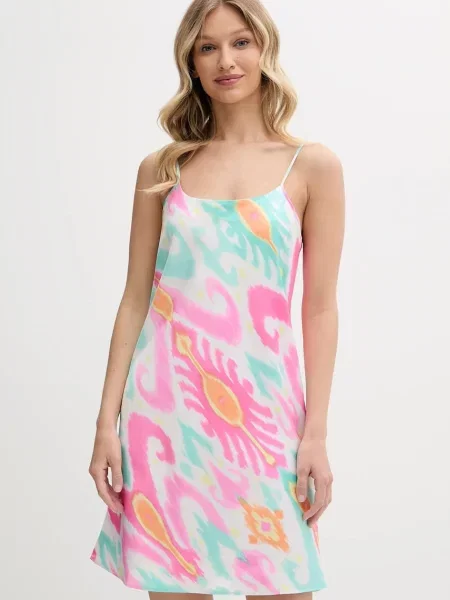 Нощница Lauren Ralph Lauren дамска от сатен розово