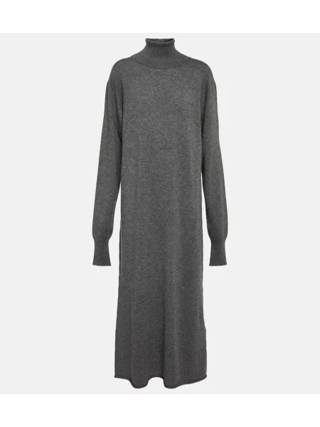 Rochie midi Jil Sander din cașmir până la genunchi de costum gri
