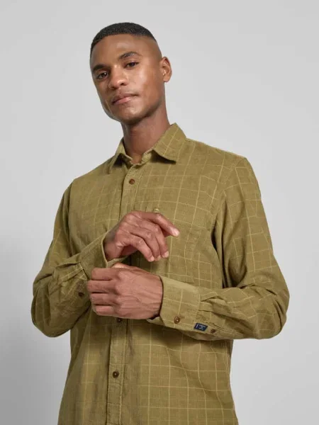 Koszula casualowa o kroju regular fit ze sztruksu z kołnierzykiem typu kent Lerros khaki