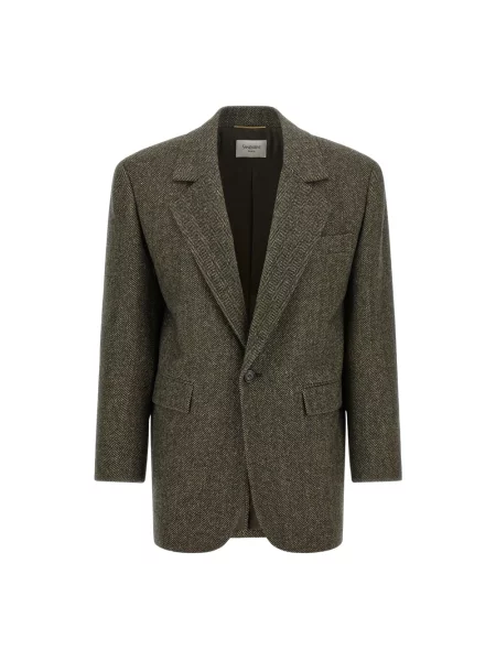 Marynarka Saint Laurent wełniana w jodełkę brązowa