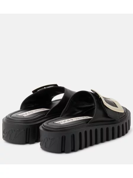 Papuci tip mules Roger Vivier din piele negru