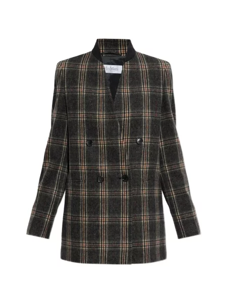 Palton Max Mara de lână în carouri gri