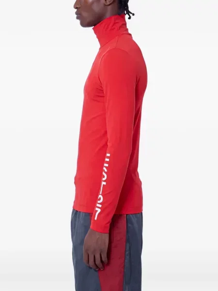Tricou Lacoste cu imagine cu guler înalt stretch roșu