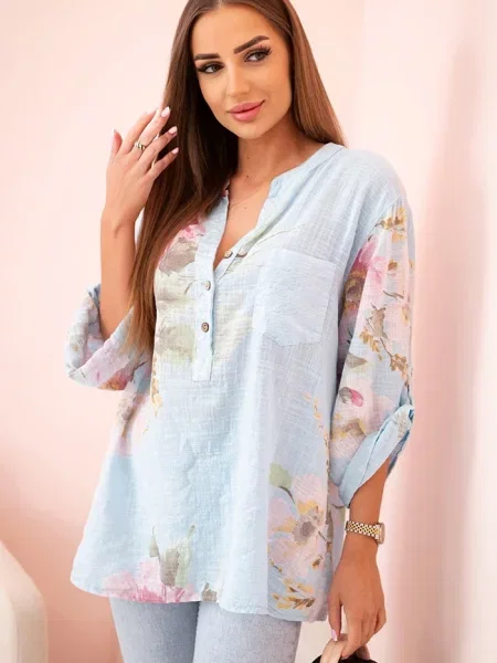 Bluza Kesi Włoski s cvetličnim vzorcem modra