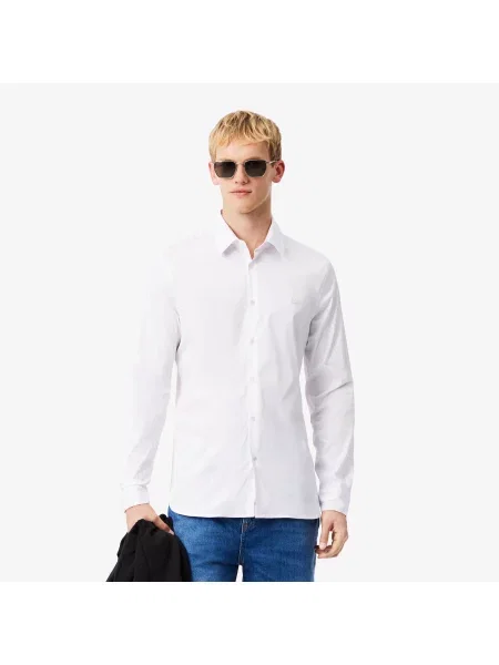 Lacoste Koszula Slim Fit Z Francuskim Kołnierzykiem Z Bawełnianej Popeliny biały