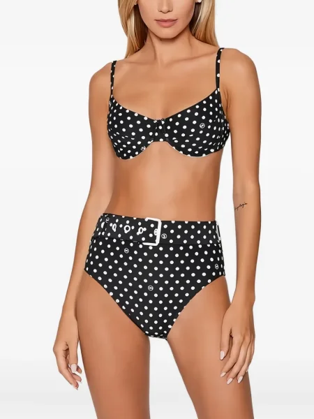 Costum de baie Michael Michael Kors cu broderie chunky cu dungi negru