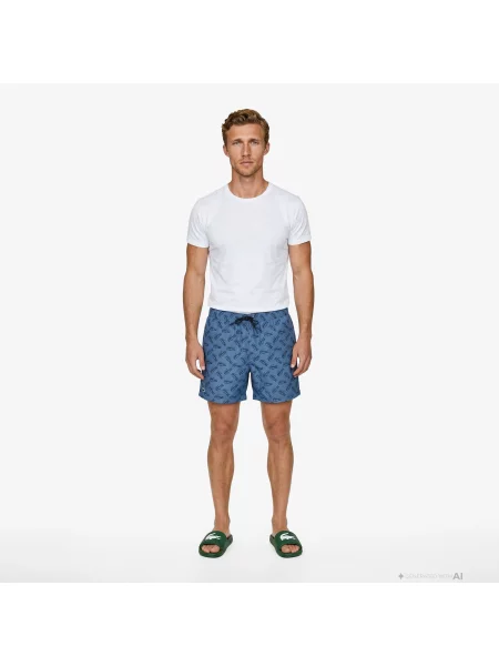Lacoste Szorty Kąpielowe Ze Wzorem Regular Fit niebieskie