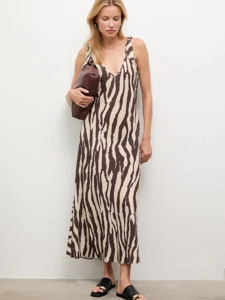 Answear.LAB sukienka maxi prosta brązowy