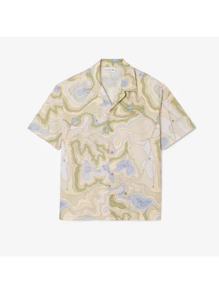 Lacoste Koszula Z Krótkim Rękawem Ze Wzorem Relaxed Fit beżowa