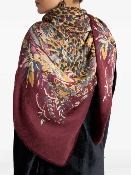 Fular Etro cu model leopard din jacard roșu