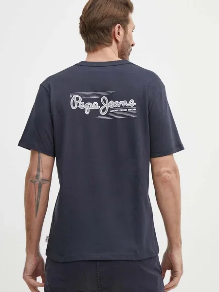 Тениска Pepe Jeans SINGLE CLIFORD с принт тъмносиньо