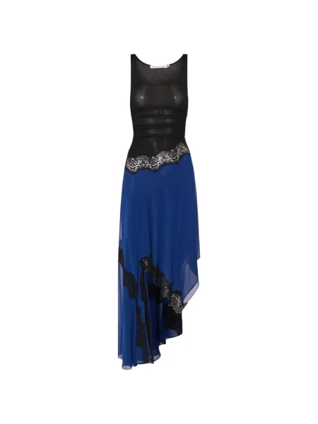 Rochie midi Christopher Esber asimetrică din dantelă albastru