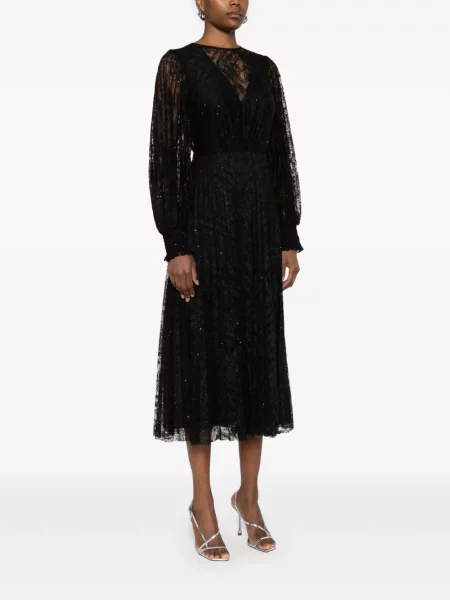 Rochie midi Nissa cu model floral din dantelă negru