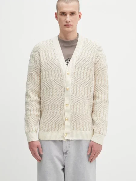 Drôle de Monsieur cardigan din lână Le Cardigan Torsades Bicolore bej