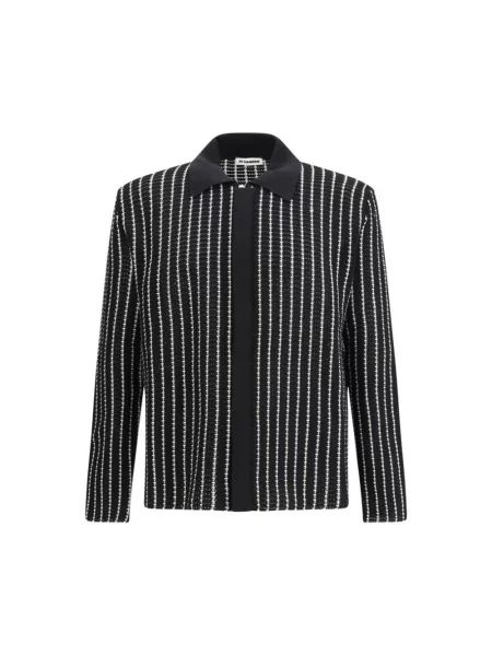 Dzianinowy sweter Jil Sander w paski z paskiem czarny