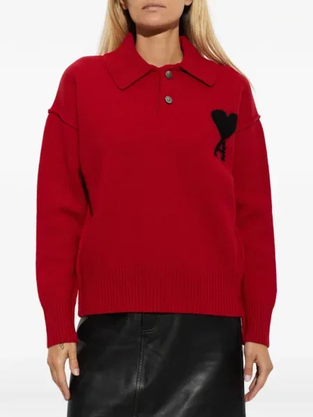 Lung tricou polo Ami Paris roșu