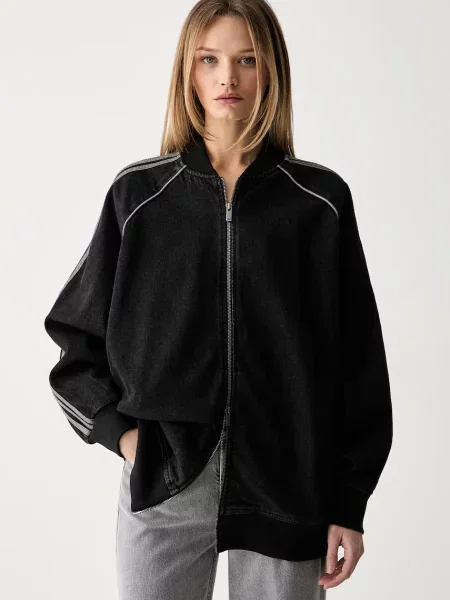 Adidas Originals jachetă pentru femei din denim negru
