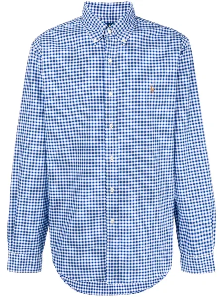 Kostkovaná dlouhá košile Polo Ralph Lauren s potiskem modrá