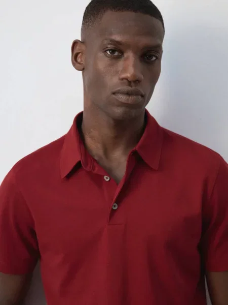 Koszulka polo regular fit z mieszanki bawełny średni Mężczyzna XL MANGO MAN czerwony