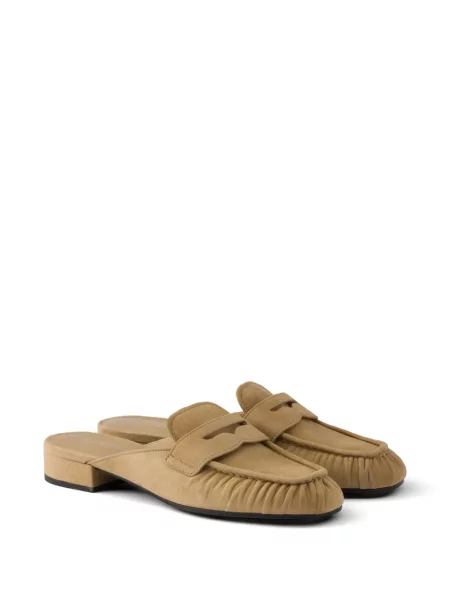 Papuci tip mules Prada din piele de căprioară