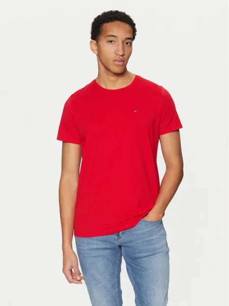Тениска Tommy Jeans с изчистен дизайн червено