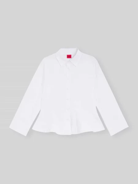 Bluzka o kroju slim fit z czystej bawełny z baskinką model EMBRELLA' Hugo biała